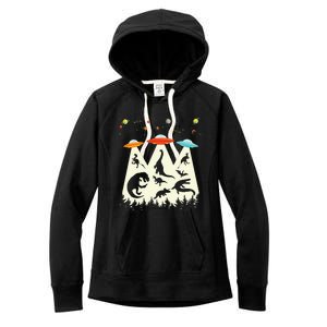 Dinosaur Ufo Lover Retro Alien Abduction Women's Fleece Hoodie