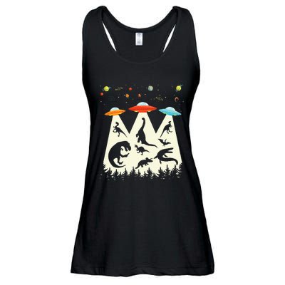 Dinosaur Ufo Lover Retro Alien Abduction Ladies Essential Flowy Tank