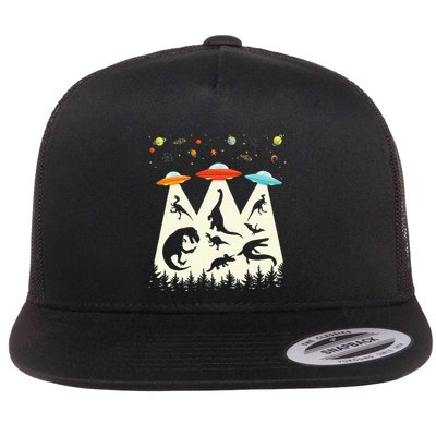 Dinosaur Ufo Lover Retro Alien Abduction Flatbill Hat