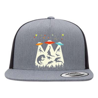 Dinosaur Ufo Lover Retro Alien Abduction Flat Bill Trucker Hat