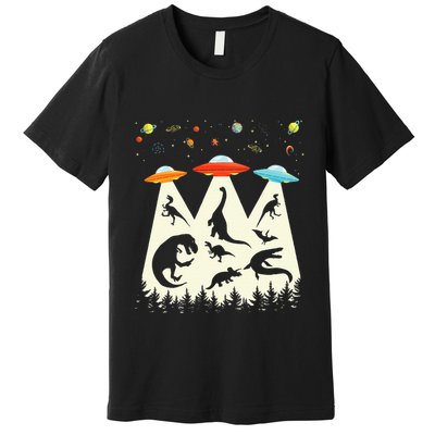 Dinosaur Ufo Lover Retro Alien Abduction Premium T-Shirt