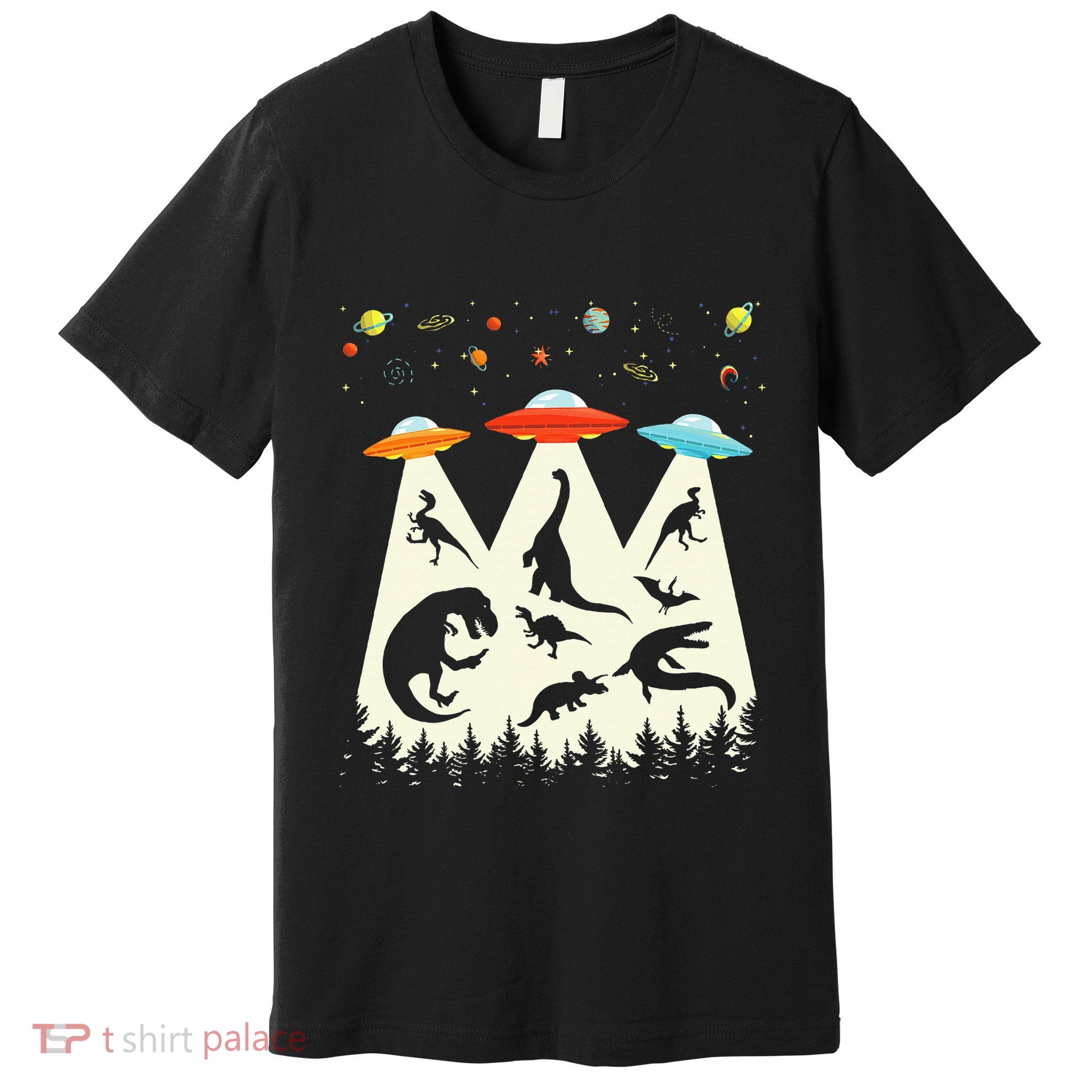Dinosaur Ufo Lover Retro Alien Abduction Premium T-Shirt