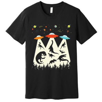 Dinosaur Ufo Lover Retro Alien Abduction Premium T-Shirt