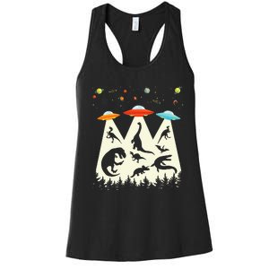 Dinosaur Ufo Lover Retro Alien Abduction Women's Racerback Tank