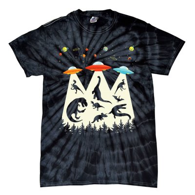 Dinosaur Ufo Lover Retro Alien Abduction Tie-Dye T-Shirt