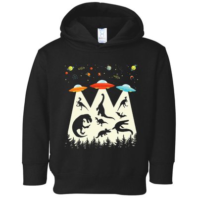 Dinosaur Ufo Lover Retro Alien Abduction Toddler Hoodie