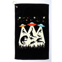Dinosaur Ufo Lover Retro Alien Abduction Golf Towel