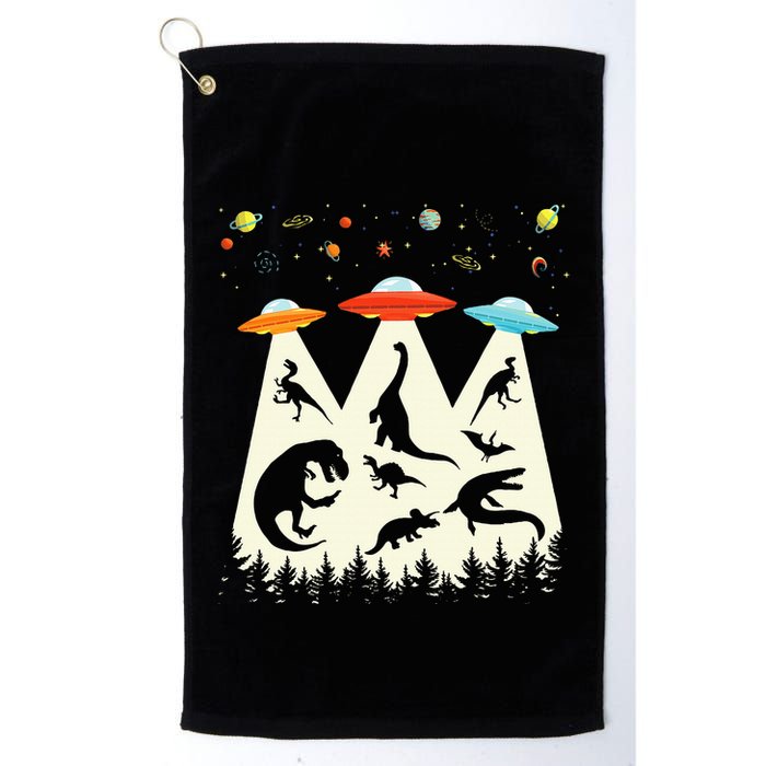Dinosaur Ufo Lover Retro Alien Abduction Golf Towel