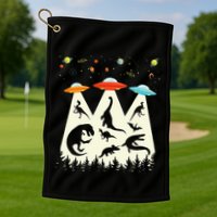 Dinosaur Ufo Lover Retro Alien Abduction Golf Towel