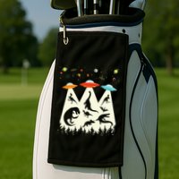 Dinosaur Ufo Lover Retro Alien Abduction Golf Towel