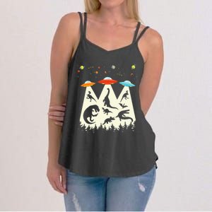 Dinosaur Ufo Lover Retro Alien Abduction Women's Strappy Tank