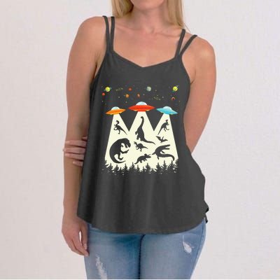 Dinosaur Ufo Lover Retro Alien Abduction Women's Strappy Tank