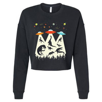 Dinosaur Ufo Lover Retro Alien Abduction Cropped Pullover Crew