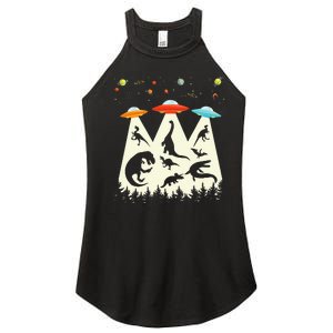 Dinosaur Ufo Lover Retro Alien Abduction Women's Perfect Tri Rocker Tank