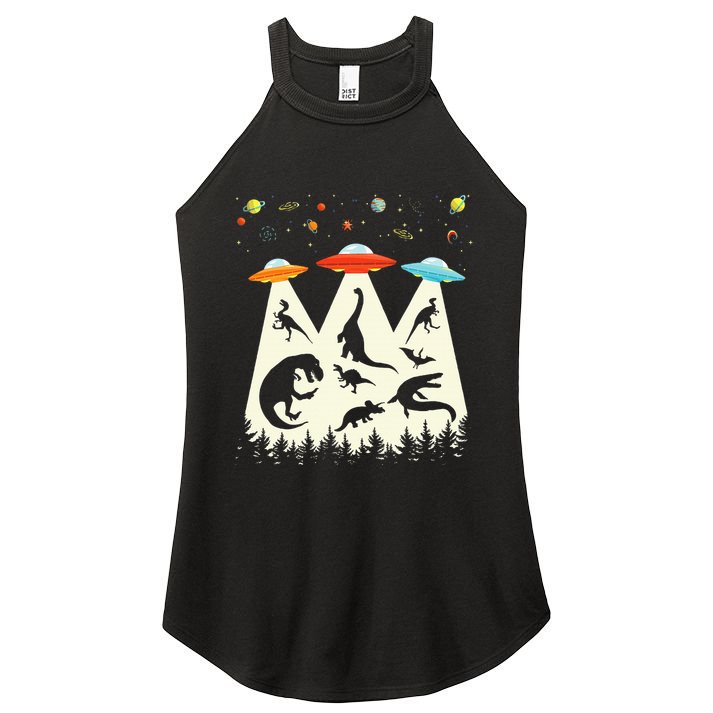 Dinosaur Ufo Lover Retro Alien Abduction Women's Perfect Tri Rocker Tank