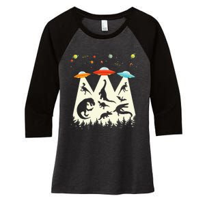 Dinosaur Ufo Lover Retro Alien Abduction Women's Tri-Blend 3/4-Sleeve Raglan Shirt