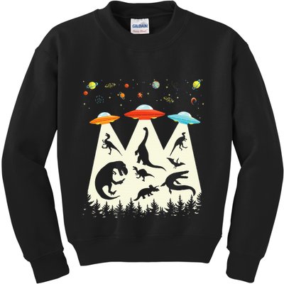 Dinosaur Ufo Lover Retro Alien Abduction Kids Sweatshirt