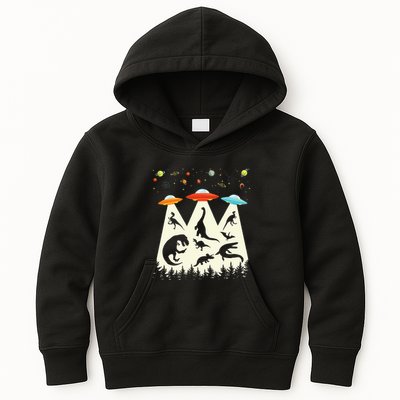 Dinosaur Ufo Lover Retro Alien Abduction Kids Hoodie