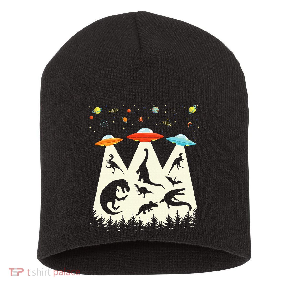 Dinosaur Ufo Lover Retro Alien Abduction Short Acrylic Beanie