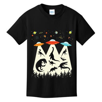 Dinosaur Ufo Lover Retro Alien Abduction Kids T-Shirt