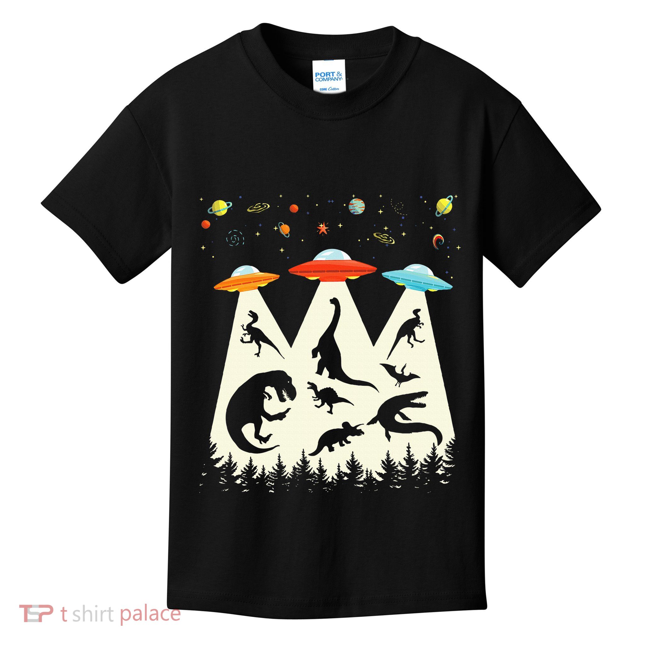 Dinosaur Ufo Lover Retro Alien Abduction Kids T-Shirt