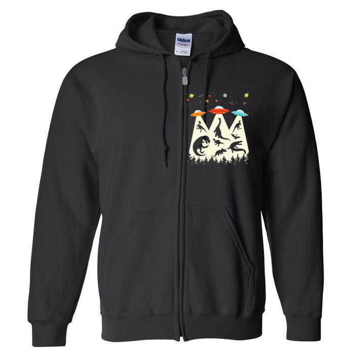 Dinosaur Ufo Lover Retro Alien Abduction Full Zip Hoodie