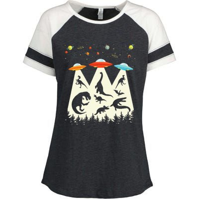 Dinosaur Ufo Lover Retro Alien Abduction Enza Ladies Jersey Colorblock Tee