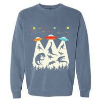 Dinosaur Ufo Lover Retro Alien Abduction Garment-Dyed Sweatshirt