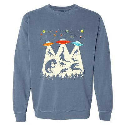 Dinosaur Ufo Lover Retro Alien Abduction Garment-Dyed Sweatshirt