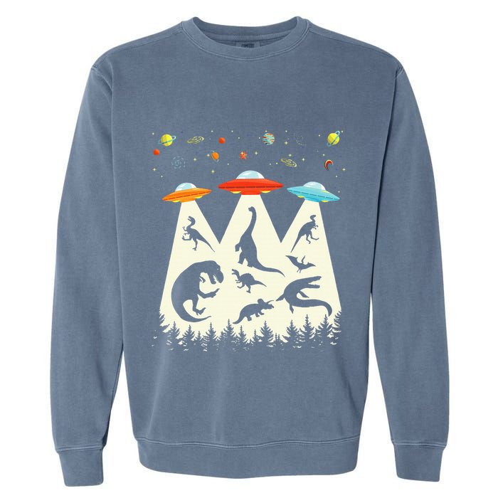 Dinosaur Ufo Lover Retro Alien Abduction Garment-Dyed Sweatshirt