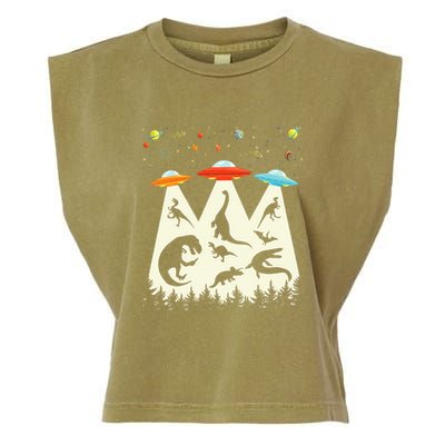Dinosaur Ufo Lover Retro Alien Abduction Garment-Dyed Women's Muscle Tee