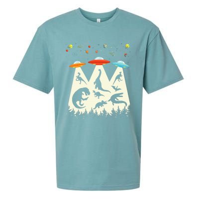 Dinosaur Ufo Lover Retro Alien Abduction Sueded Cloud Jersey T-Shirt