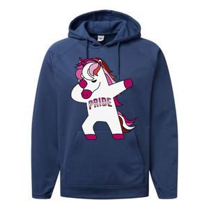 Dabbing Unicorn Lesbian Pride Flag Lgbtq Cool Lgbt Ally Gift Performance Fleece Hoodie