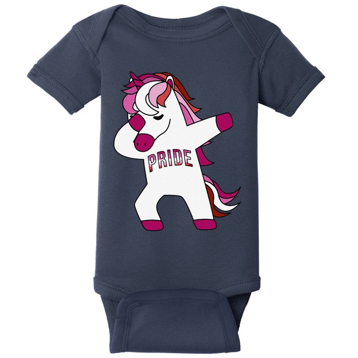 Dabbing Unicorn Lesbian Pride Flag Lgbtq Cool Lgbt Ally Gift Baby Bodysuit