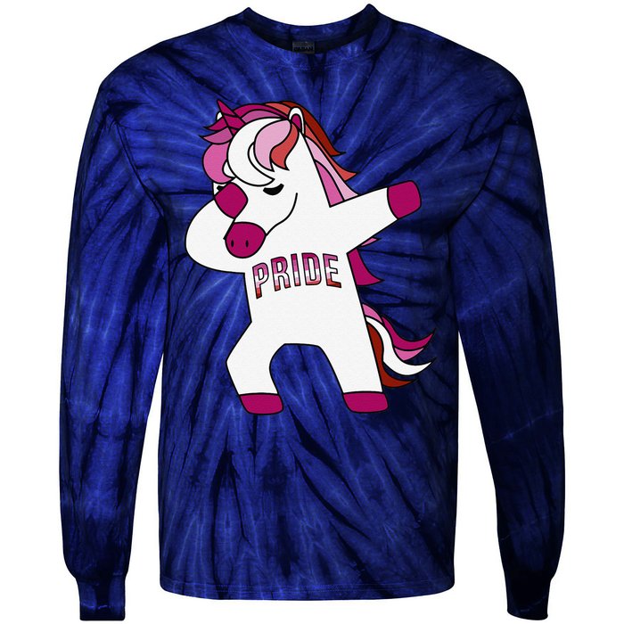 Dabbing Unicorn Lesbian Pride Flag Lgbtq Cool Lgbt Ally Gift Tie-Dye Long Sleeve Shirt