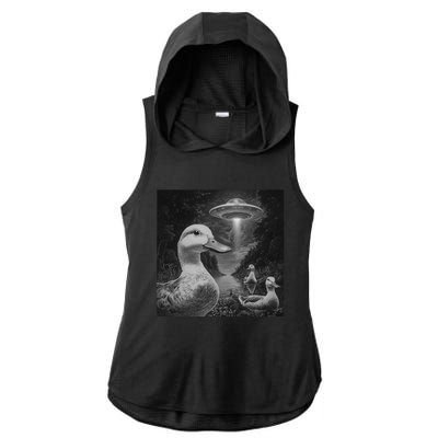 Ducks & Ufos Lakeside Encounter Funny Duck Lover Ladies PosiCharge Tri-Blend Wicking Draft Hoodie Tank