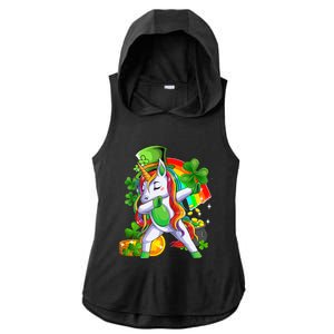 Dabbing Unicorn Leprechaun Shamrock Lepricorn Irish Girl Ladies PosiCharge Tri-Blend Wicking Draft Hoodie Tank