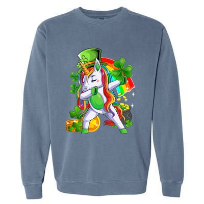 Dabbing Unicorn Leprechaun Shamrock Lepricorn Irish Girl Garment-Dyed Sweatshirt