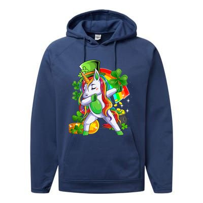 Dabbing Unicorn Leprechaun Shamrock Lepricorn Irish Girl Performance Fleece Hoodie