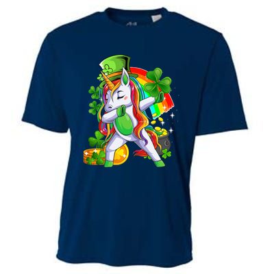 Dabbing Unicorn Leprechaun Shamrock Lepricorn Irish Girl Cooling Performance Crew T-Shirt