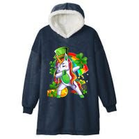 Dabbing Unicorn Leprechaun Shamrock Lepricorn Irish Girl Hooded Wearable Blanket