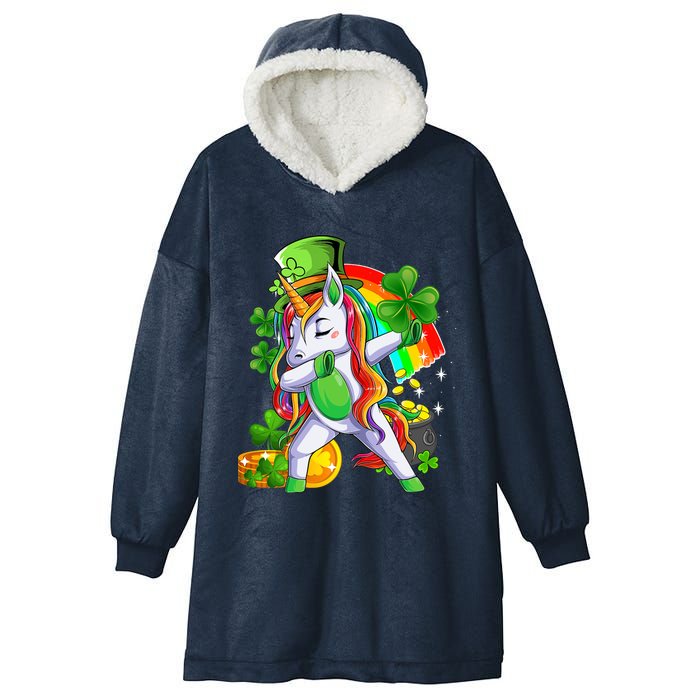 Dabbing Unicorn Leprechaun Shamrock Lepricorn Irish Girl Hooded Wearable Blanket