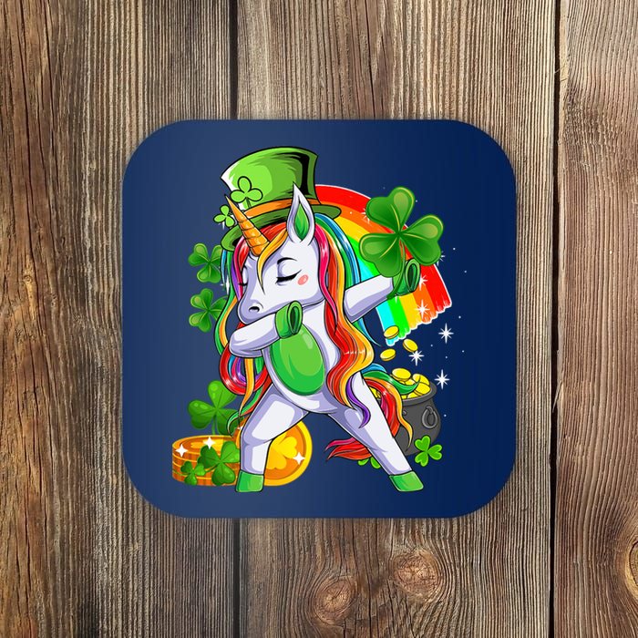 Dabbing Unicorn Leprechaun Shamrock Lepricorn Irish Girl Coaster