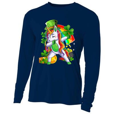 Dabbing Unicorn Leprechaun Shamrock Lepricorn Irish Girl Cooling Performance Long Sleeve Crew