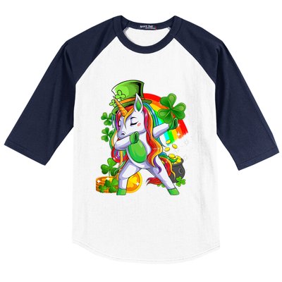 Dabbing Unicorn Leprechaun Shamrock Lepricorn Irish Girl Baseball Sleeve Shirt