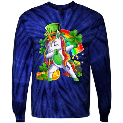 Dabbing Unicorn Leprechaun Shamrock Lepricorn Irish Girl Tie-Dye Long Sleeve Shirt