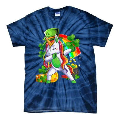 Dabbing Unicorn Leprechaun Shamrock Lepricorn Irish Girl Tie-Dye T-Shirt