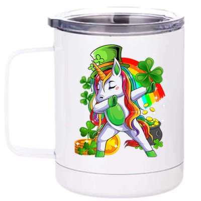 Dabbing Unicorn Leprechaun Shamrock Lepricorn Irish Girl 12 oz Stainless Steel Tumbler Cup