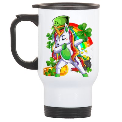 Dabbing Unicorn Leprechaun Shamrock Lepricorn Irish Girl Stainless Steel Travel Mug