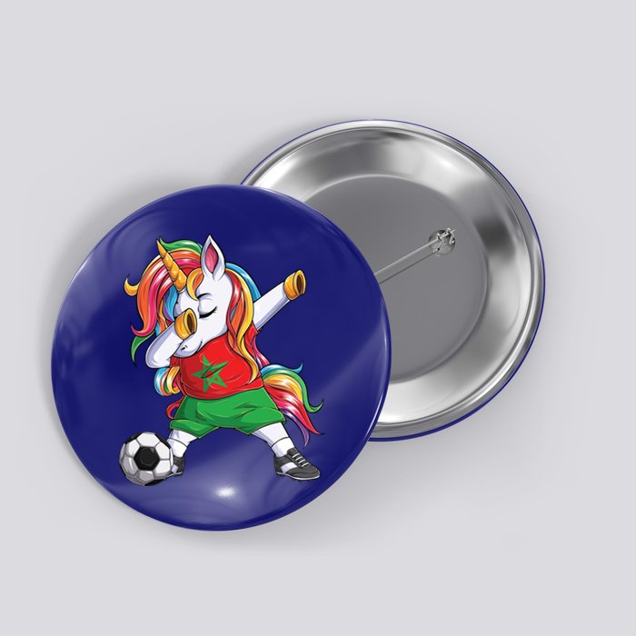 Dab Unicorn Morocco Football Soccer Jersey Moroccan Flag Gift Button